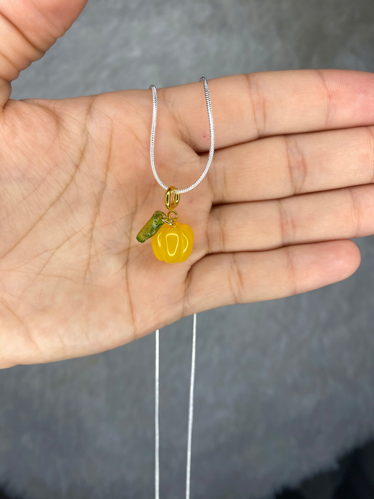 Sterling Silver Yellow Agate Pumpkin Necklace