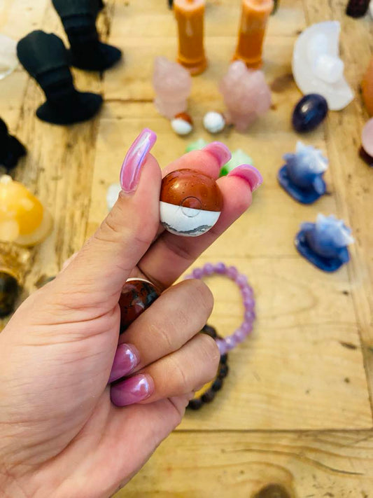 Small Pokemon Ball Howlite/Jasper Carving